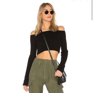 Lovers + Friends Black Off-Shoulder Ribbed Crop Top
